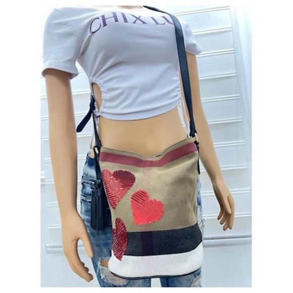 Authentic Burberry Ashby Bag House Check Canvas with Sequins Mini Bag Brown/Beig - Picture 3 of 11